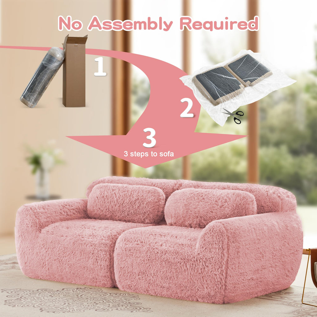 98.4-Inch Oversized Boneless Cloud Couches Deep Seat Foam Sofa Couch with 2 Round Toss Pillows, Luxury Corduroy Upholstered 3 Seat Tufted Loveseat, Cloud Sofa in a Box