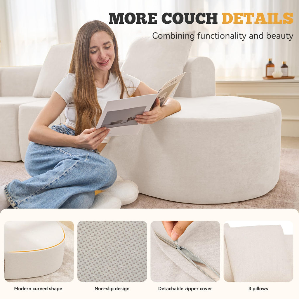 126" Curved Modular Sectional Sofa, Modern Boneless Couches for Living Room,No Assembly Required Cloud Couch,Brown Corduroy Fabric,1 PCS