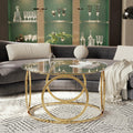 32" Tempered Glass Round Coffee Table Modern Gold Frame Ring Base Single-Layer Circle Living Room Center Tables