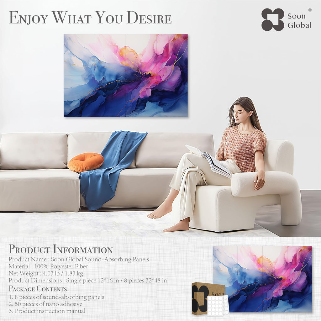 Soon Global Acoustical Wall Panels, 6-Piece 23.62 X 23.62 Inches Art Acoustic Panels, Decorative Acoustic Panels, Acoustic Wall Panels, Sound Absorbing Wall Art, Arcadian Vortex