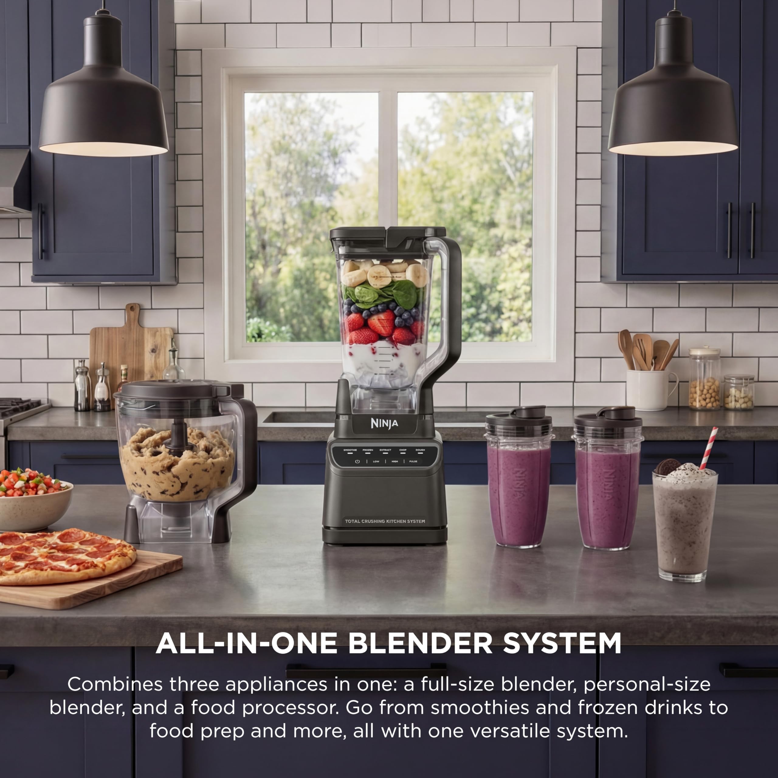 Ninja Kitchen System | All-in-One Food Processor & Blender for Smoothies | Includes Pitcher, (2) 16 oz. To-Go Cups & 8-Cup Bowl | Makes Salsa, Dough, Shakes, & Frozen Drinks | 1500W | Black | BL770