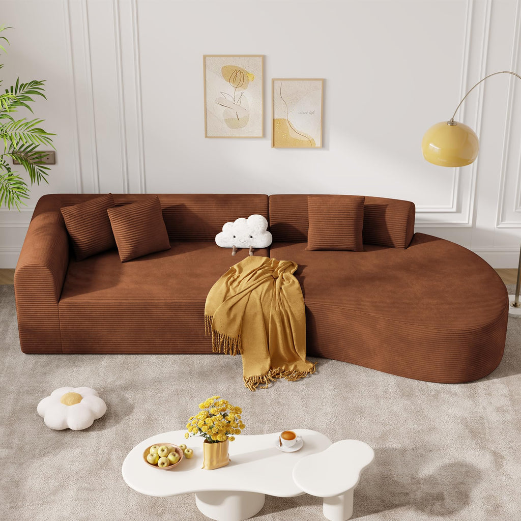 126" Curved Modular Sectional Sofa, Modern Boneless Couches for Living Room,No Assembly Required Cloud Couch,Brown Corduroy Fabric,1 PCS