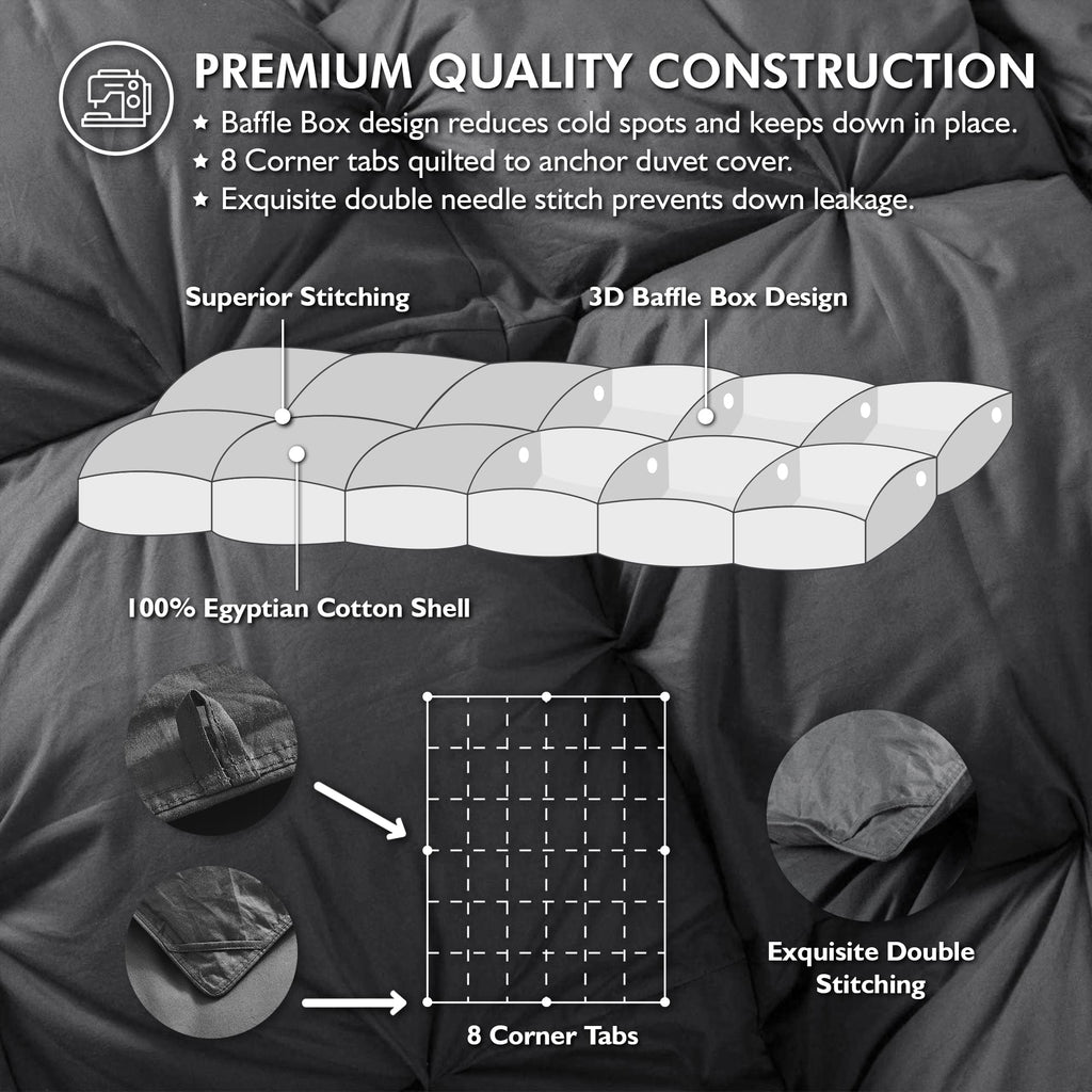 Luxurious White Solid Heavy Weight, Palatial King Size Goose Feathers Down Comforter for Winter Weather, 120 X 98 inches, Premium Baffle Box, 100% Egyptian Cotton Cover, 95 oz. Fill Weight