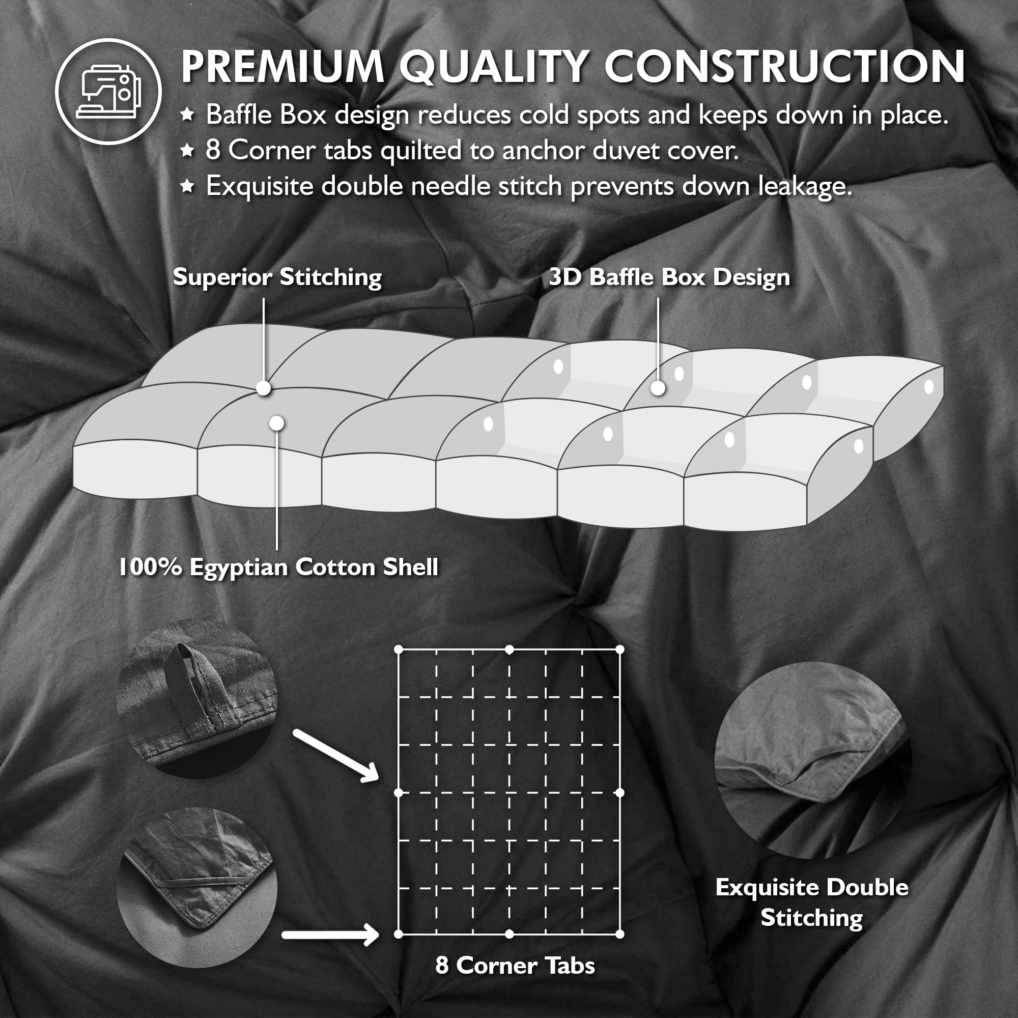 Luxurious White Solid Heavy Weight, Palatial King Size Goose Feathers Down Comforter for Winter Weather, 120 X 98 inches, Premium Baffle Box, 100% Egyptian Cotton Cover, 95 oz. Fill Weight