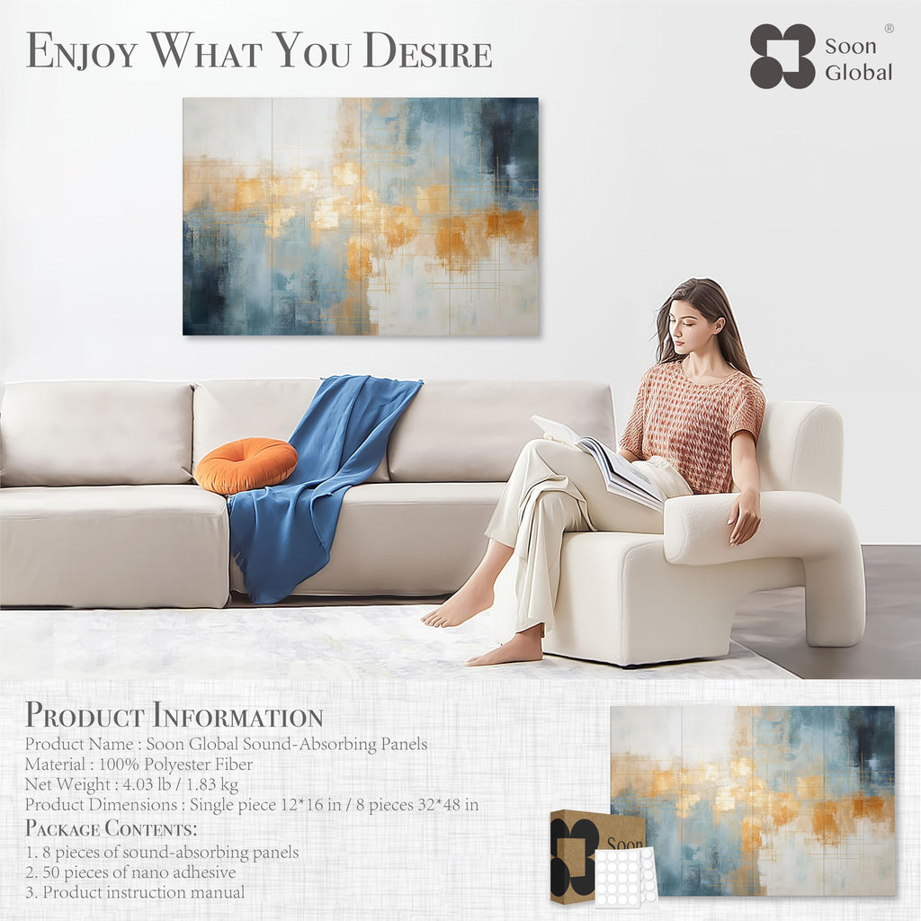 Soon Global Acoustical Wall Panels, 6-Piece 23.62 X 23.62 Inches Art Acoustic Panels, Decorative Acoustic Panels, Acoustic Wall Panels, Sound Absorbing Wall Art, Arcadian Vortex