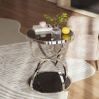 32" Tempered Glass Round Coffee Table Modern Gold Frame Ring Base Single-Layer Circle Living Room Center Tables