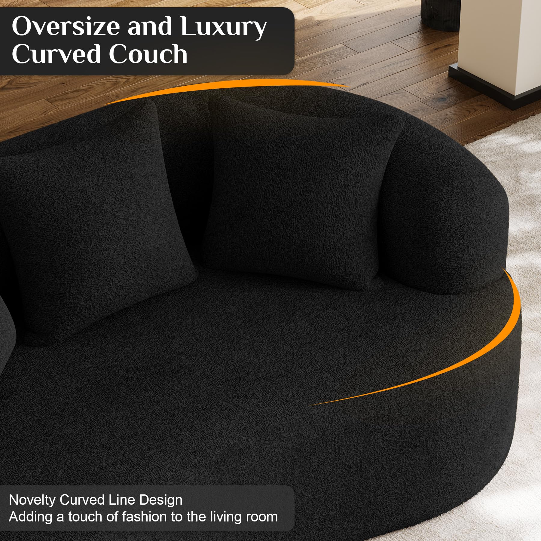 131" Oversized Sectional Sofa for Living Room, Modern Luxury Plush Chenille 4-Seater Extra Deep & Wide Seat Curved Cloud Couch with 4 Throw Pillows, No Assembly Needed, Light Brown