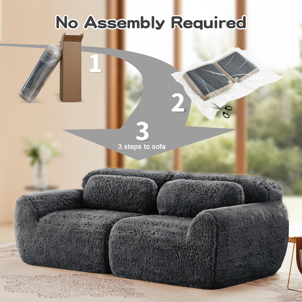 98.4-Inch Oversized Boneless Cloud Couches Deep Seat Foam Sofa Couch with 2 Round Toss Pillows, Luxury Corduroy Upholstered 3 Seat Tufted Loveseat, Cloud Sofa in a Box