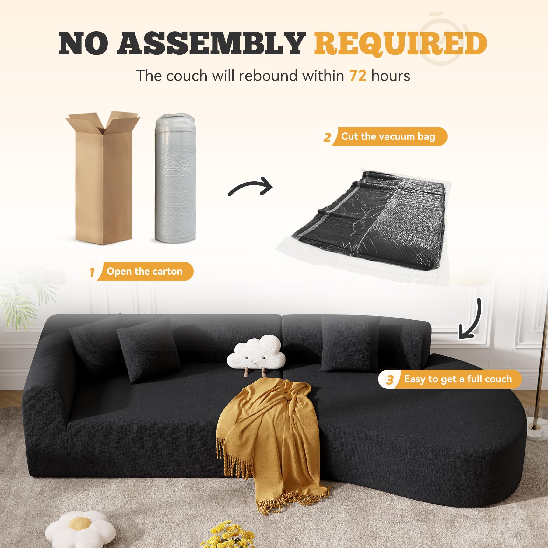 126" Curved Modular Sectional Sofa, Modern Boneless Couches for Living Room,No Assembly Required Cloud Couch,Brown Corduroy Fabric,1 PCS