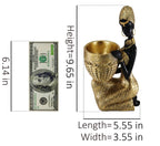 Lescafita African Woman Sculpture with Gold Leaf Bowl, Handmade Resin Figurine, Exotic Tribal Art Statue for Living Room, Dining Table, or Entryway Decoration
