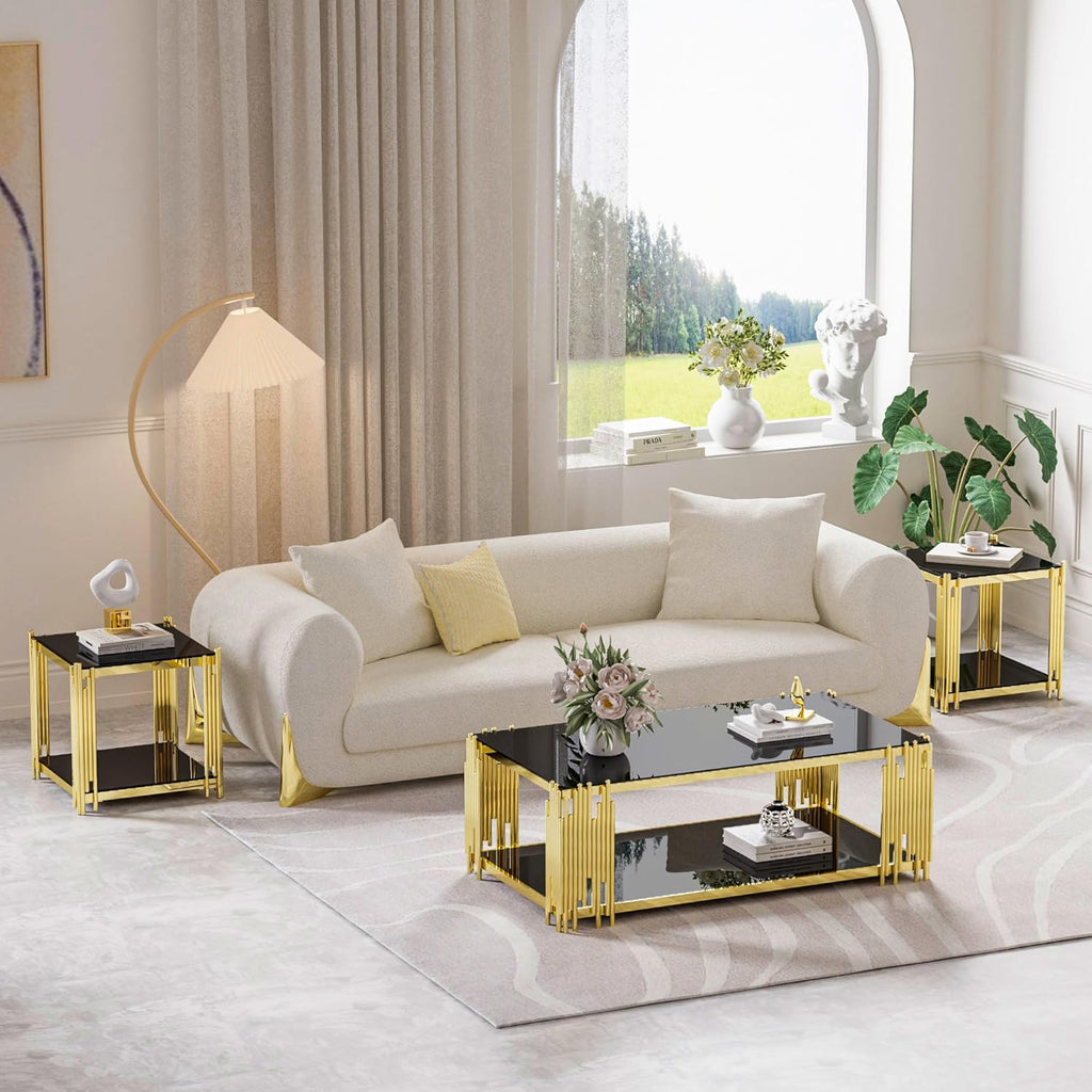 Luxury Gold Square Glass End Table, 19.7" Modern Side Table with Stainless Steel Irregular Leg Clear Tempered Glass Tabletop, Accent Furniture for Living Room, Clear