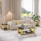 Luxury Gold Square Glass End Table, 19.7" Modern Side Table with Stainless Steel Irregular Leg Clear Tempered Glass Tabletop, Accent Furniture for Living Room, Clear