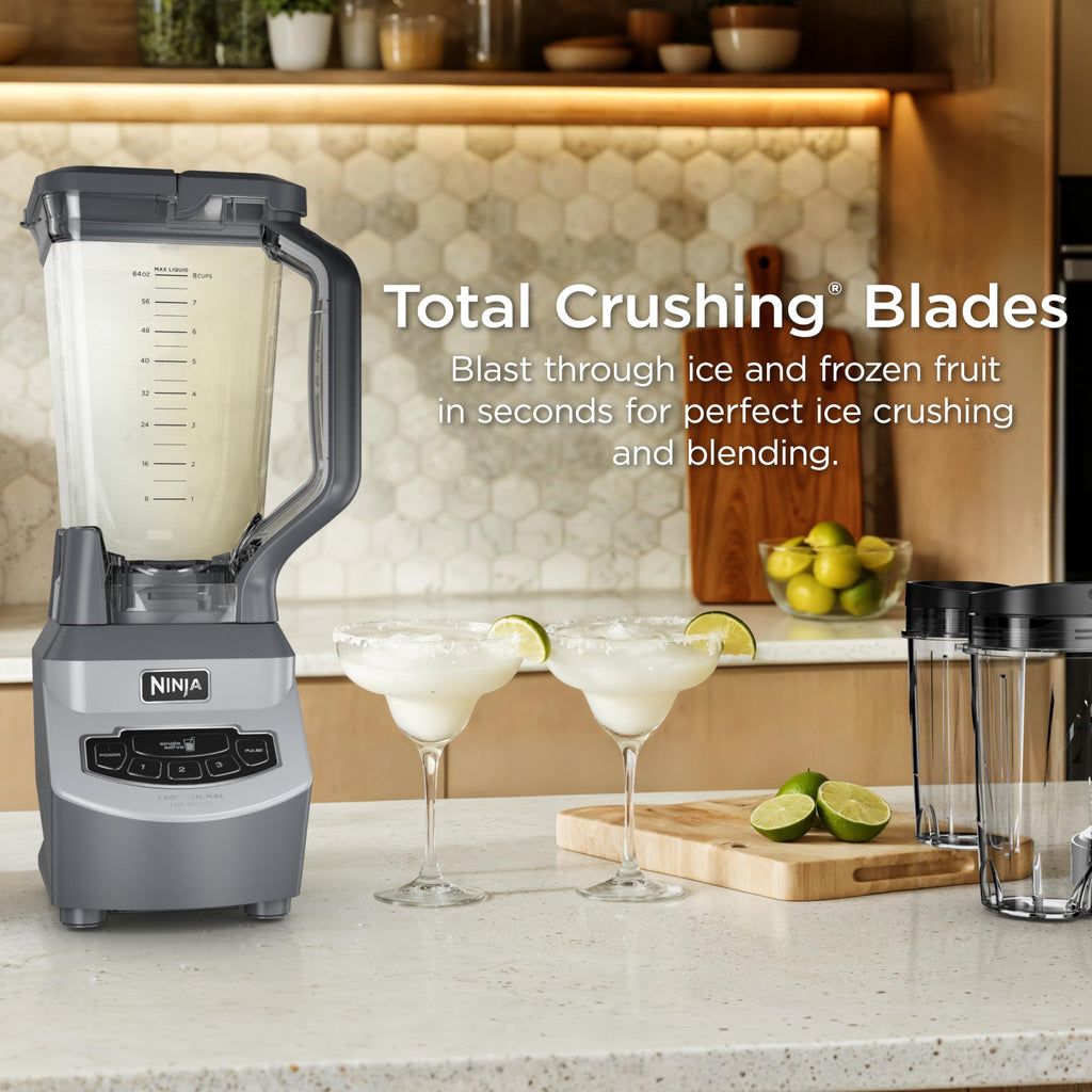 Ninja Kitchen System | All-in-One Food Processor & Blender for Smoothies | Includes Pitcher, (2) 16 oz. To-Go Cups & 8-Cup Bowl | Makes Salsa, Dough, Shakes, & Frozen Drinks | 1500W | Black | BL770