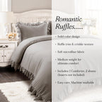 Lush Decor Reyna Ruffle Comforter Set - 3 Piece Cozy Ruffled Bedding Set - Timeless Elegance and Comfort for Bedroom - King, Gray