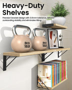 BAYKA Floating Shelves for Bedroom Decor, Wall Shelves for Storage, Wall Mounted Rustic Wood Floating Shelf for Books,Corner Shelf for Bathroom,Kitchen,Living Room(Black and Gold，Set of 4)