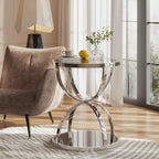 32" Tempered Glass Round Coffee Table Modern Gold Frame Ring Base Single-Layer Circle Living Room Center Tables