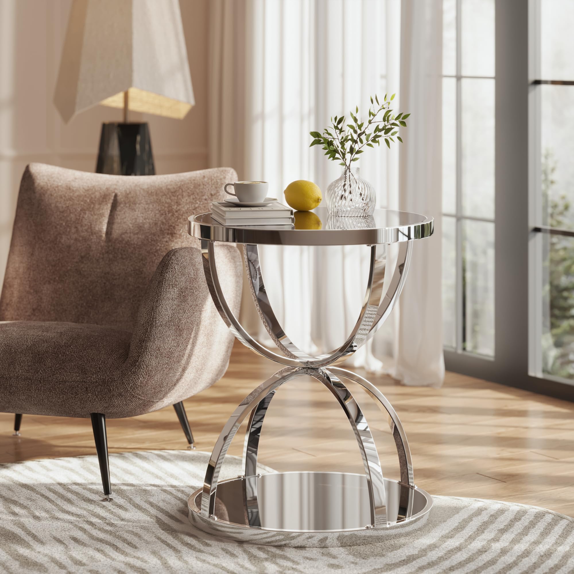 32" Tempered Glass Round Coffee Table Modern Gold Frame Ring Base Single-Layer Circle Living Room Center Tables