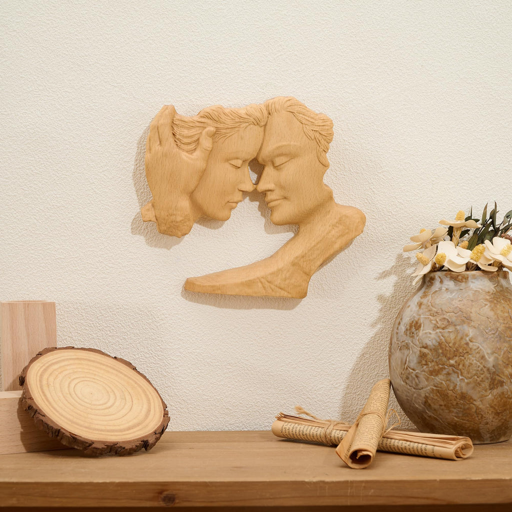 BGCOPPER Wooden Kissing Couple Ornament, Abstract Couple Portrait Sculpture Romantic Love Statue Decor Gift for Women Anniversary Valentine Wedding - 10 Inch