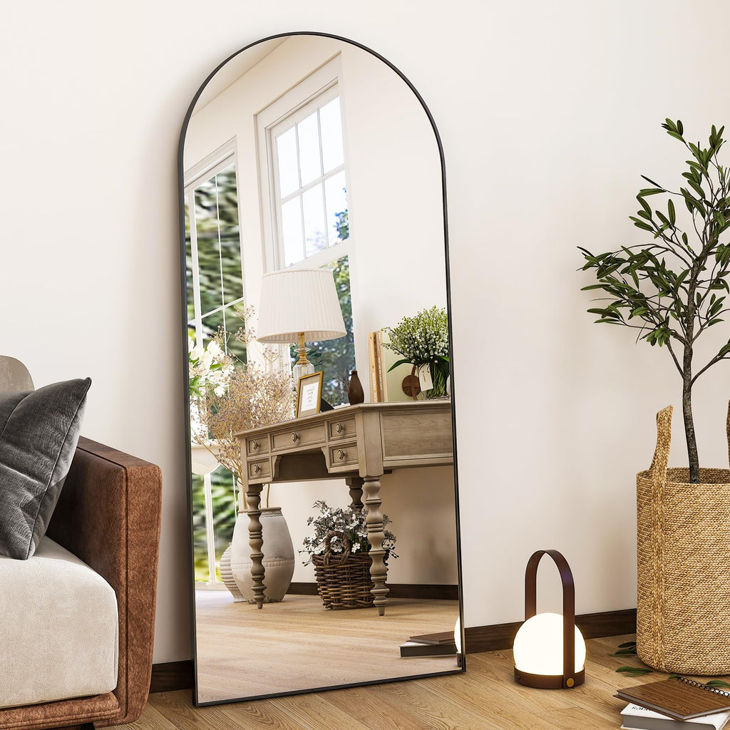 HARRITPURE 64"x21" Arched Full Length Mirror Floor Mirrors with Aluminum Alloy Frame Free-Standing Wall Mounted or Leaning Large Bedroom Dressing Mirror Modern & Contemporary Decor for Home,Black