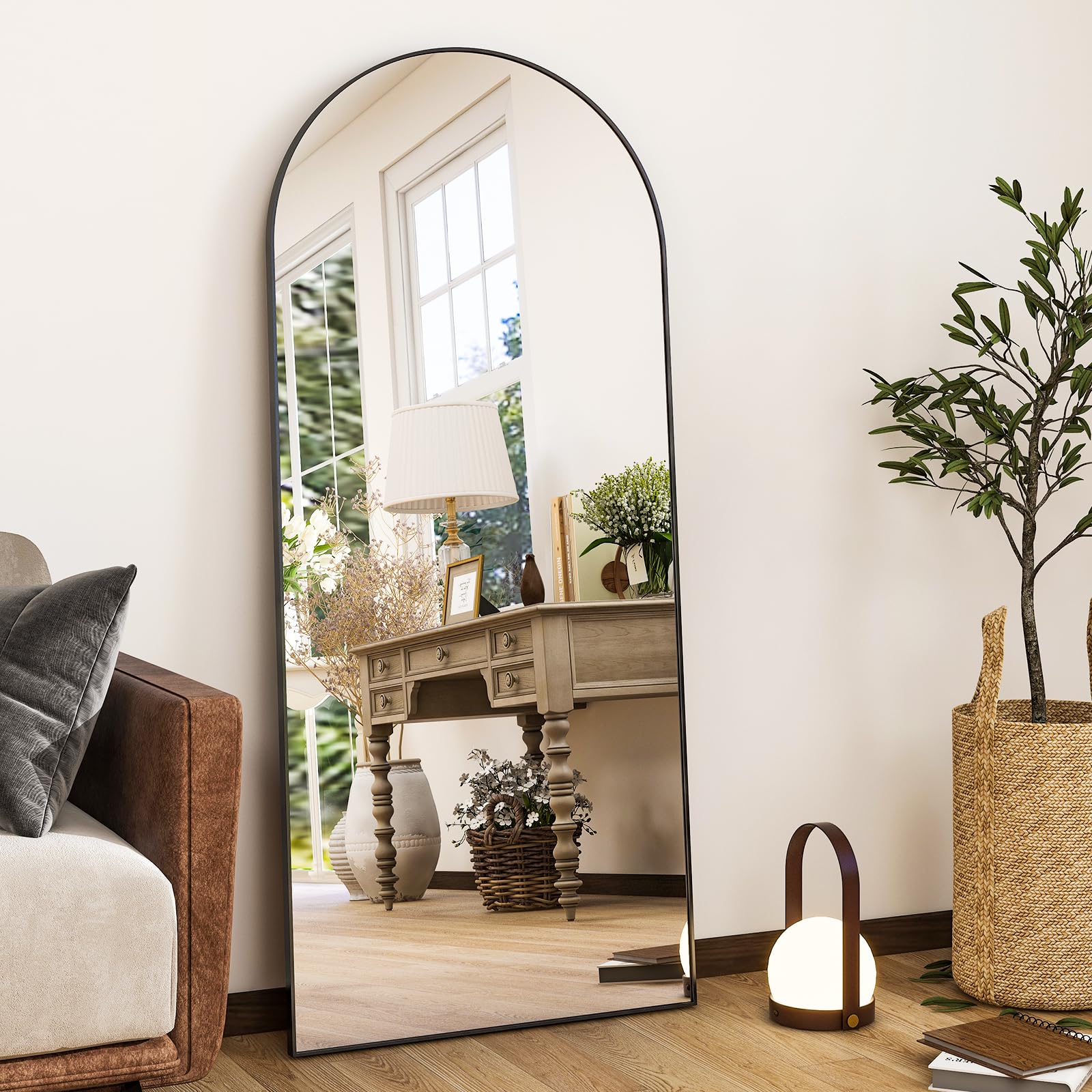 HARRITPURE 64"x21" Arched Full Length Mirror Floor Mirrors with Aluminum Alloy Frame Free-Standing Wall Mounted or Leaning Large Bedroom Dressing Mirror Modern & Contemporary Decor for Home,Black