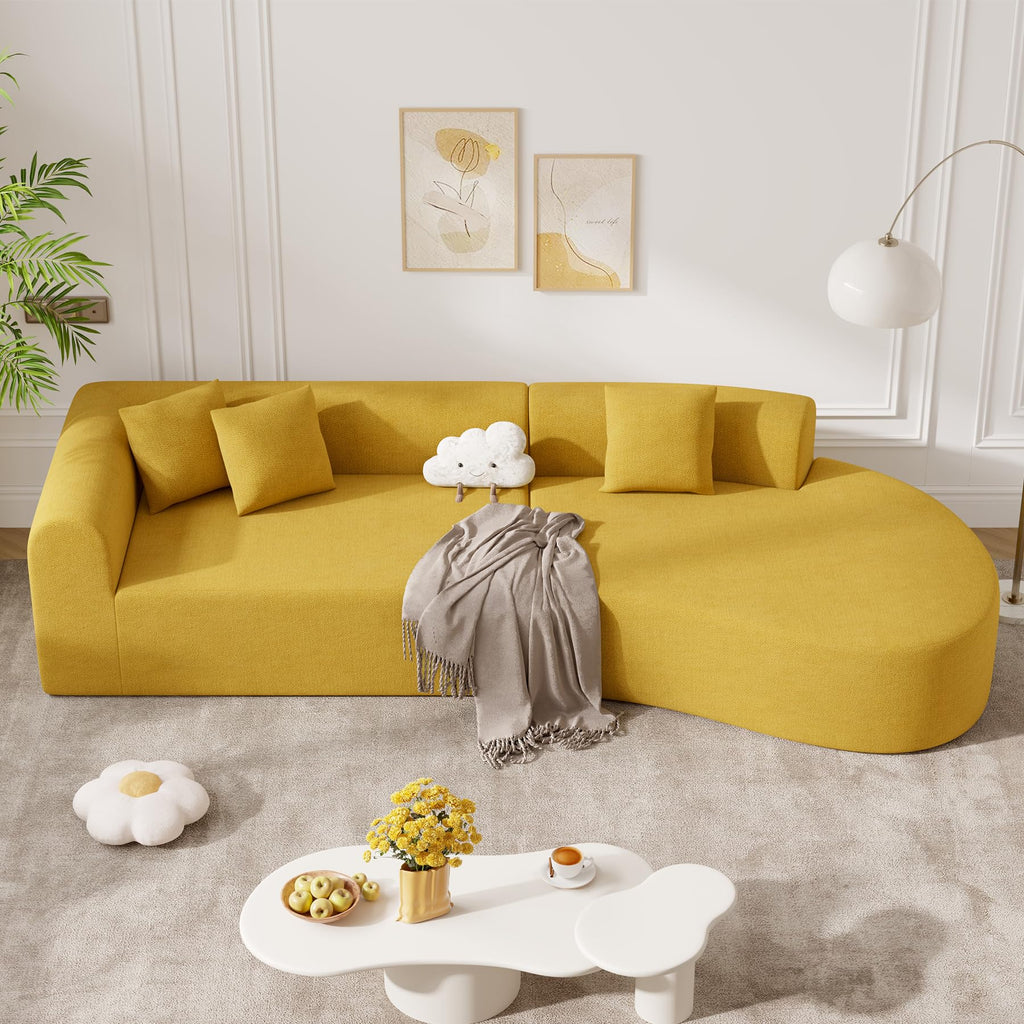 126" Curved Modular Sectional Sofa, Modern Boneless Couches for Living Room,No Assembly Required Cloud Couch,Brown Corduroy Fabric,1 PCS