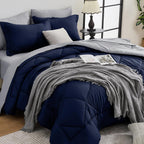 HEVUMYI 7 Pieces Queen Comforter Set, All Season Reversible Bed in a Bag, Ultra Soft Queen Bedding Set with Grey Comforter, Flat Sheet, Fitted Sheet, Pillowcases, Pillow Shams, Dark Grey