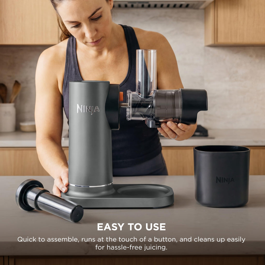 Ninja NeverClog Cold Press Juicer | Powerful Electric Slow Masticating Juicer with Pulp Control | XL Capacity | 24 oz. Juice Jug & 36 oz. Pulp Container | Dishwasher Safe | Navy | 150W | JC151NV