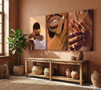 3 Pcs Black Gold Woman Canvas Wall Art African American Black Girl Wall Decor Pictures Abstract Black Gold Female Poster Print Artwork for Living Room Bedroom Scene Home Decoration Prepare To Hang