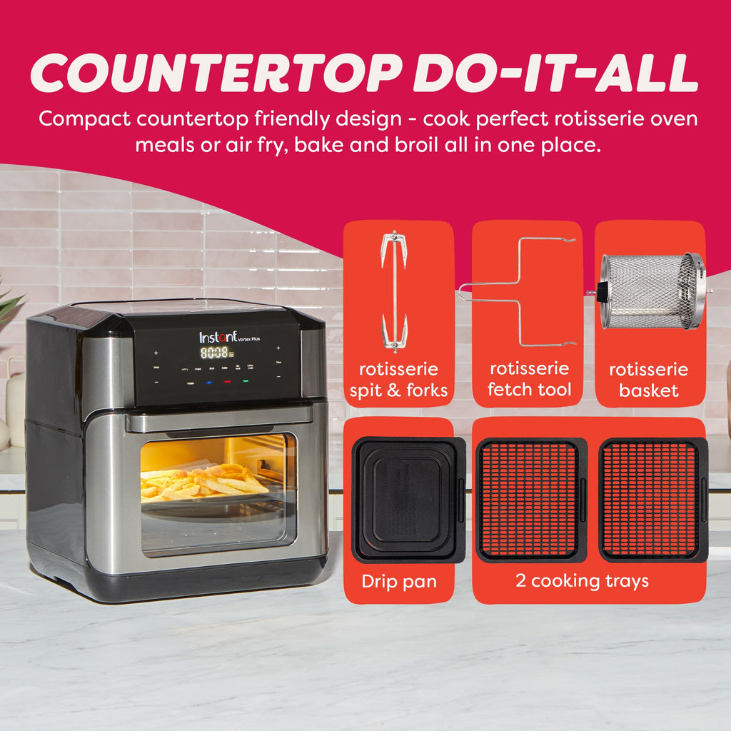 Instant Pot 6QT VORTEX Plus Air Fryer, 6-in-1, Air Fry, Broil, Dehydrate, Crisp, Roast, Reheat, Bake, Dishwasher-Safe Airfryer basket, from the Makers of Instant Pot, Stainless Steel