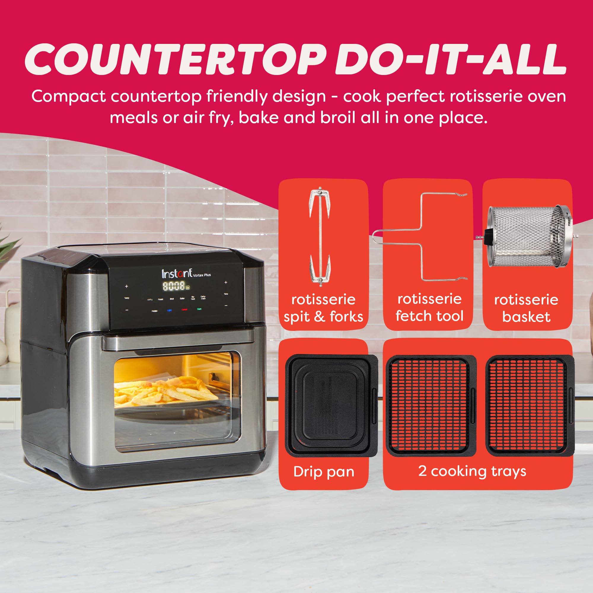 Instant Pot 6QT VORTEX Plus Air Fryer, 6-in-1, Air Fry, Broil, Dehydrate, Crisp, Roast, Reheat, Bake, Dishwasher-Safe Airfryer basket, from the Makers of Instant Pot, Stainless Steel