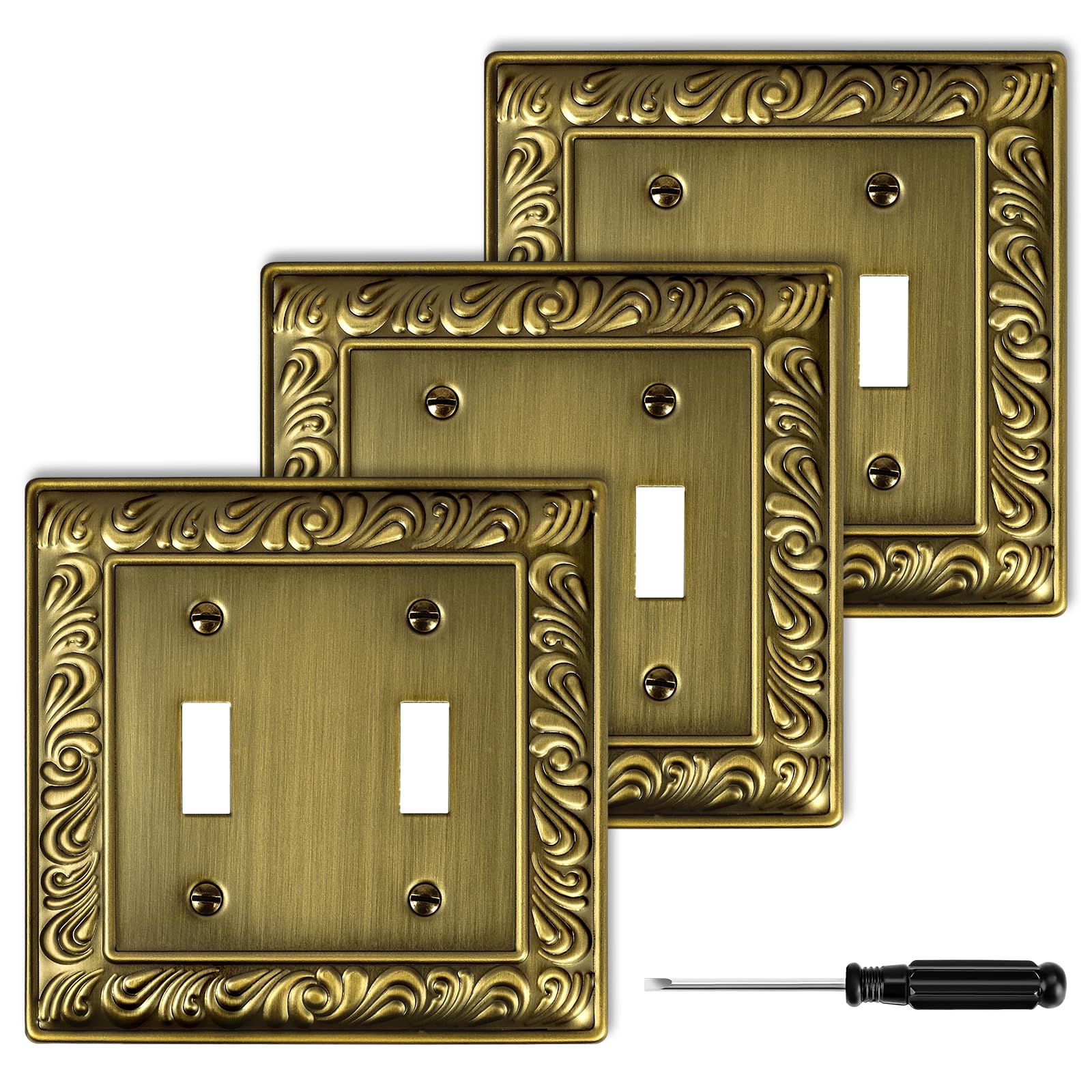 Antique Brass Duplex Outlet Cover Paisley Pattern Decorative Wall Plates for Electrical Outlet, Metal Switch Plates and Receptacle Cover for Kitchen Bathroom (1 Gang Duplex Outlet-6 Pack)