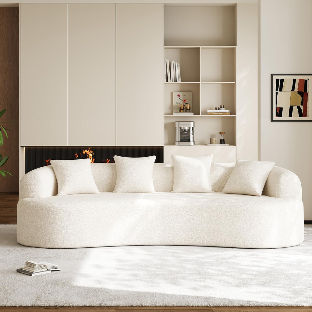 131" Oversized Sectional Sofa for Living Room, Modern Luxury Plush Chenille 4-Seater Extra Deep & Wide Seat Curved Cloud Couch with 4 Throw Pillows, No Assembly Needed, Light Brown