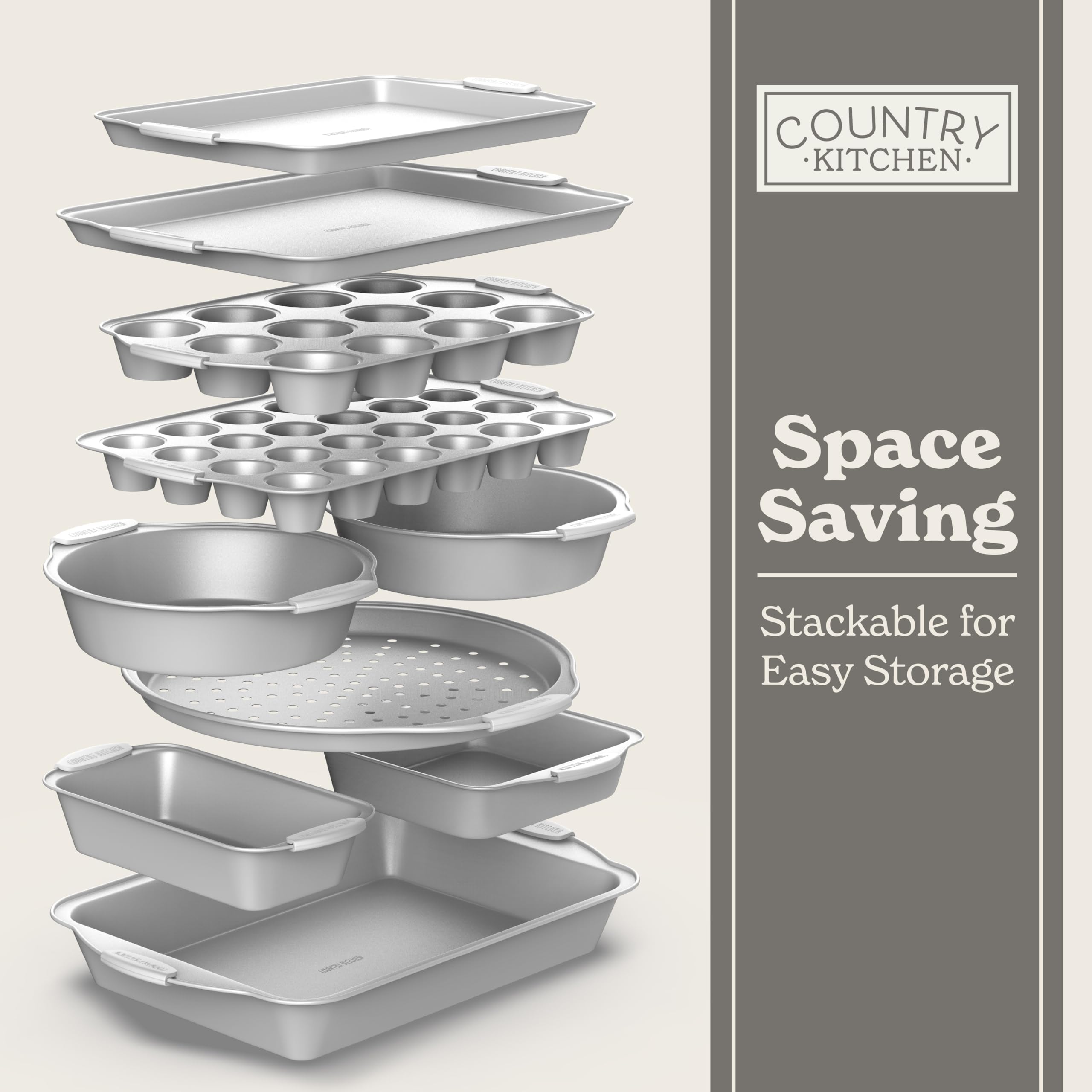 Country Kitchen Nonstick Stackable Bakeware Set - Durable, Easy Release Baking Set- 22 Pc. Includes Silicone Muffin Cups