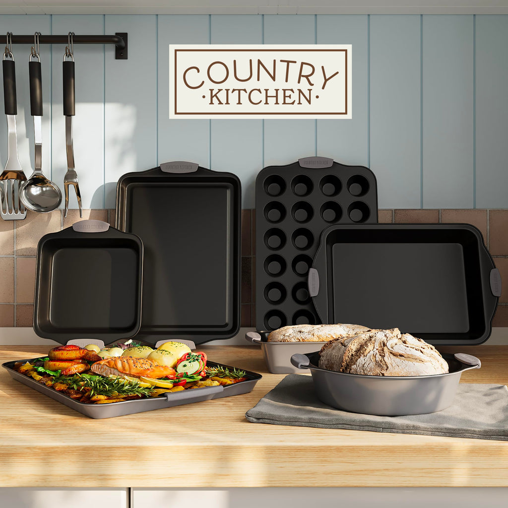 Country Kitchen Nonstick Stackable Bakeware Set - Durable, Easy Release Baking Set- 22 Pc. Includes Silicone Muffin Cups