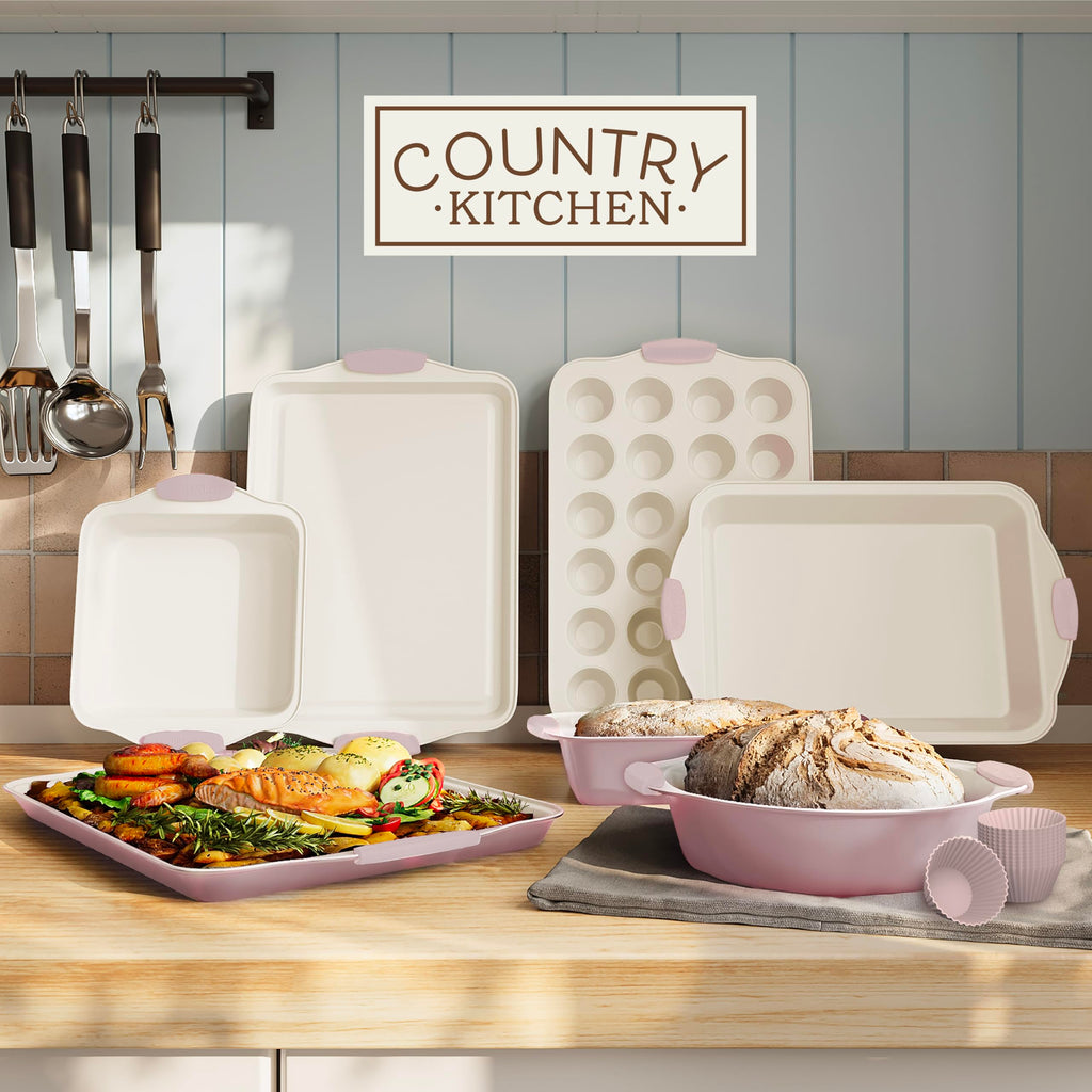 Country Kitchen Nonstick Stackable Bakeware Set - Durable, Easy Release Baking Set- 22 Pc. Includes Silicone Muffin Cups