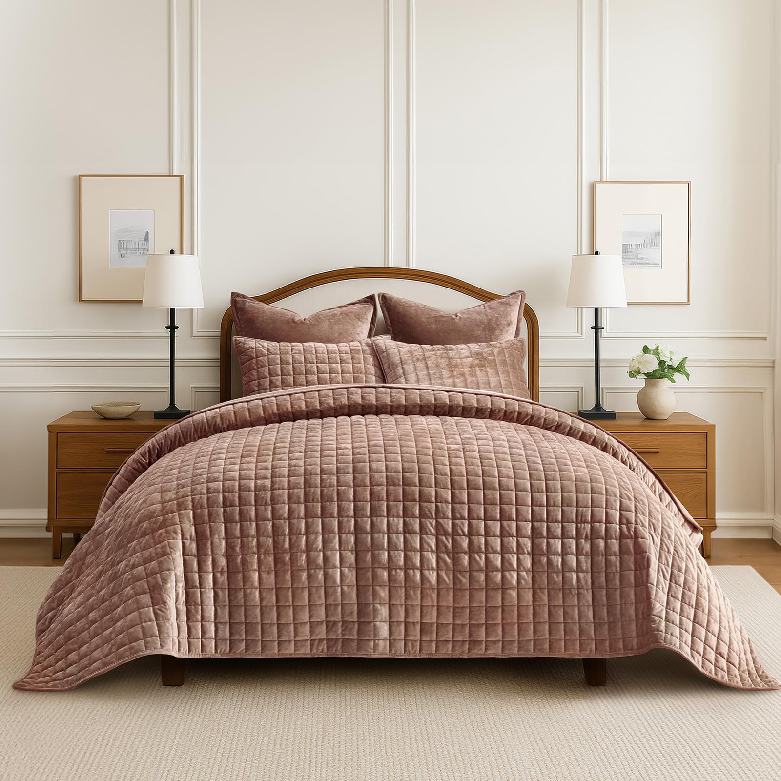 RECYCO Luxury Velvet Quilt Set King Size, Lightweight Velvet Comforter Set, Oversized Bedspread Coverlet Quilted Bedding Set, with 2 Matching Pillow Shams, for All Season, Navy Blue