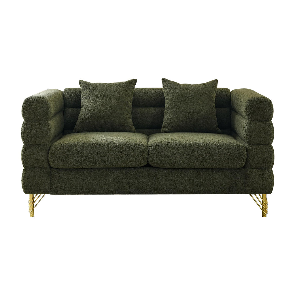 mikibama Modern Teddy Sectional Sofa, 81 Inch Oversized Sofa Couch, Luxury 3 Seater Deep Couch with 3 Pillows and Gold Metal Legs for Living Room, Bedroom, Apartment (Black)