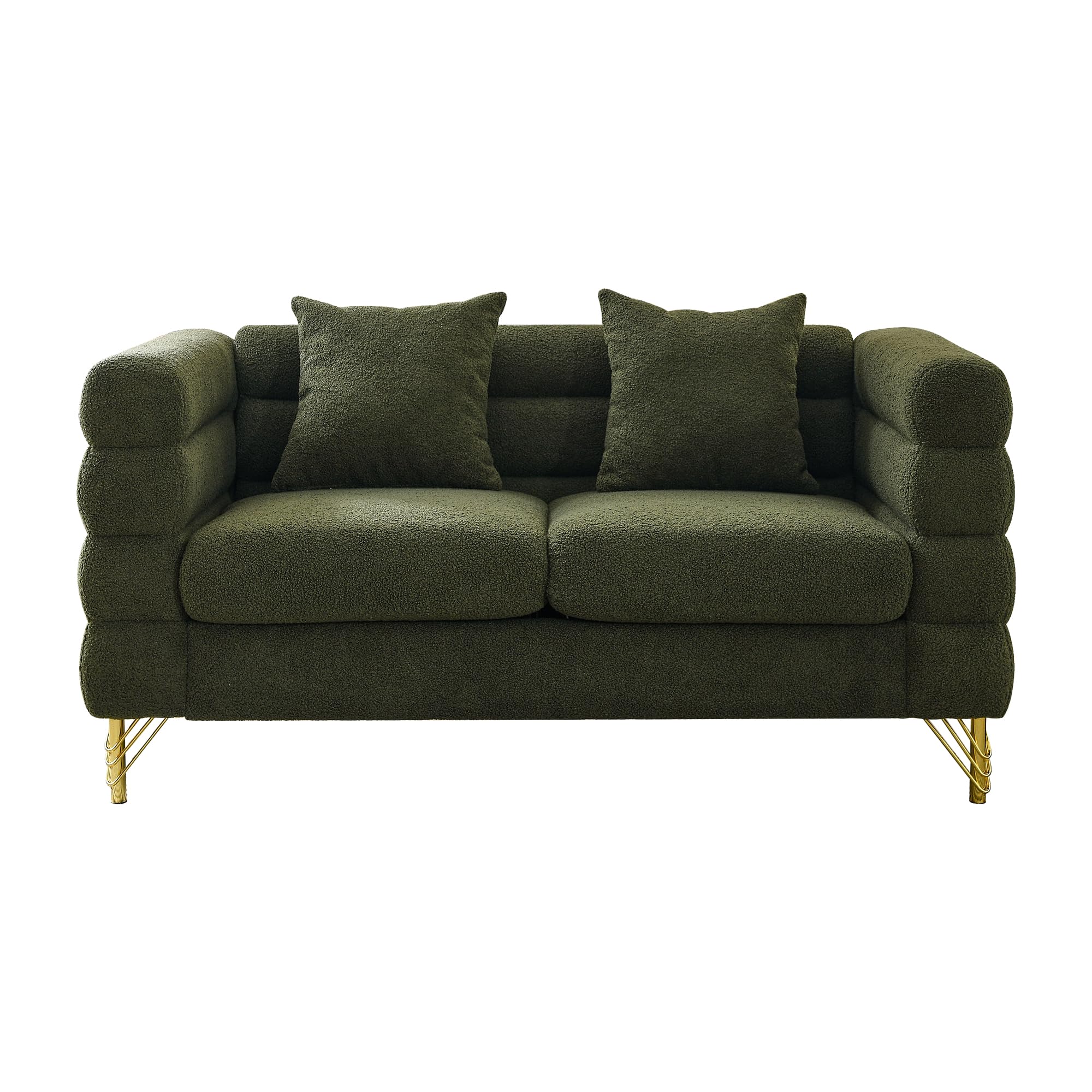 mikibama Modern Teddy Sectional Sofa, 81 Inch Oversized Sofa Couch, Luxury 3 Seater Deep Couch with 3 Pillows and Gold Metal Legs for Living Room, Bedroom, Apartment (Black)