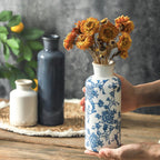Vintage Vase Set of 3, Ceramic Vintage Flower Vases, Chinoiserie Decorative Home Decor Retro Floral Vase Rustic Farmhouse Decor for Table Bookshelf Mantel Kitchen Living Room Office - Green and Beige