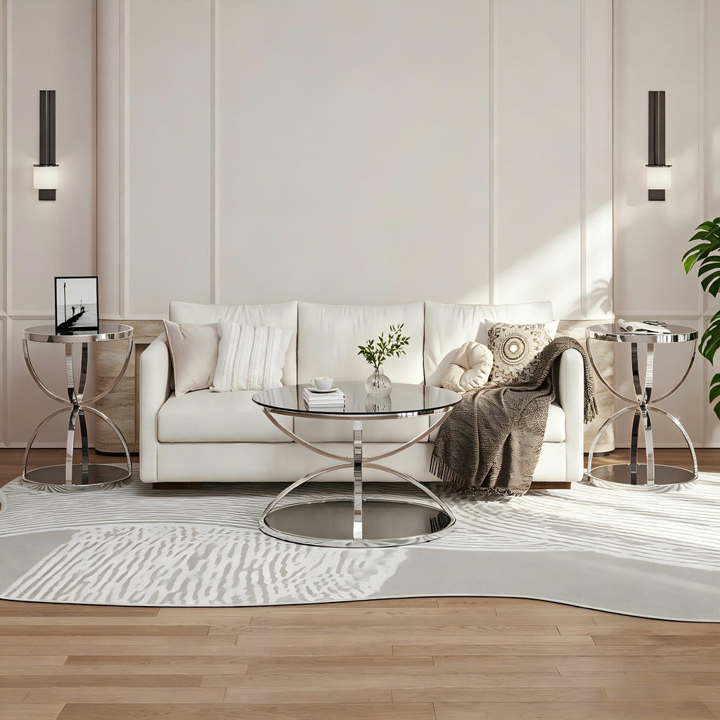 32" Tempered Glass Round Coffee Table Modern Gold Frame Ring Base Single-Layer Circle Living Room Center Tables