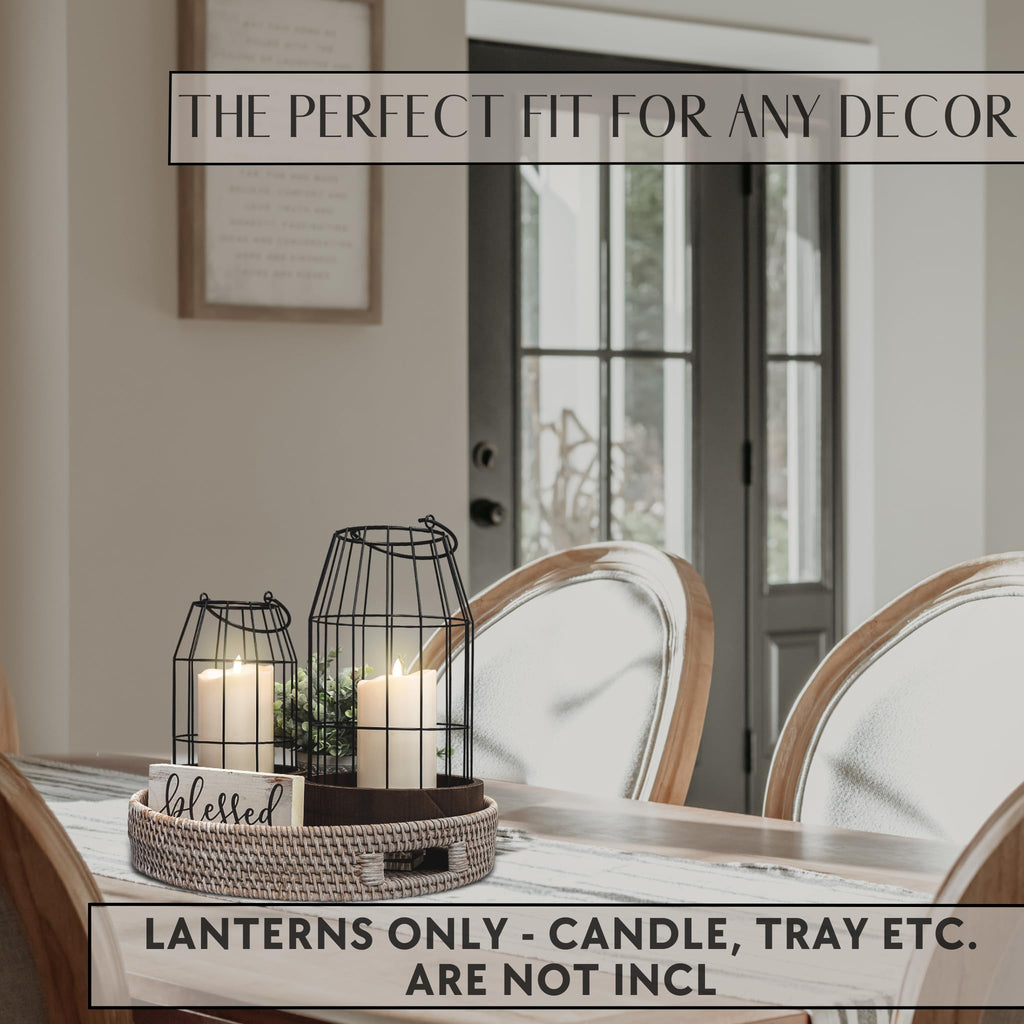 Rustic Farmhouse Lantern Decor Set of 2 - Stylish Decorative Lanterns for Your Living Room, Patio & Porch or Kitchen Dining Table - Modern Indoor/Outdoor Coffee Table Decor for Your Entire Home