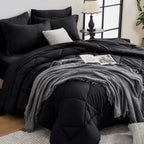 HEVUMYI 7 Pieces Queen Comforter Set, All Season Reversible Bed in a Bag, Ultra Soft Queen Bedding Set with Grey Comforter, Flat Sheet, Fitted Sheet, Pillowcases, Pillow Shams, Dark Grey