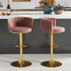 ABET Gold Bar Stool Set of 2, Velvet Swivel Barstools, Height Adjustable Counter Stools with Woven Back, Upholstered Modern Luxury Kitchen Stools with Footrest for Cafe, Pub, Black