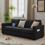 TYBOATLE 88" W Blue Faux Leather L Shaped Sectional Couches w/Side Pockets, Comfy Modular Convertible Sofas w/USB, Office Sofa Set with Chaise for Living Room, Bedroom (Blue, 3L)