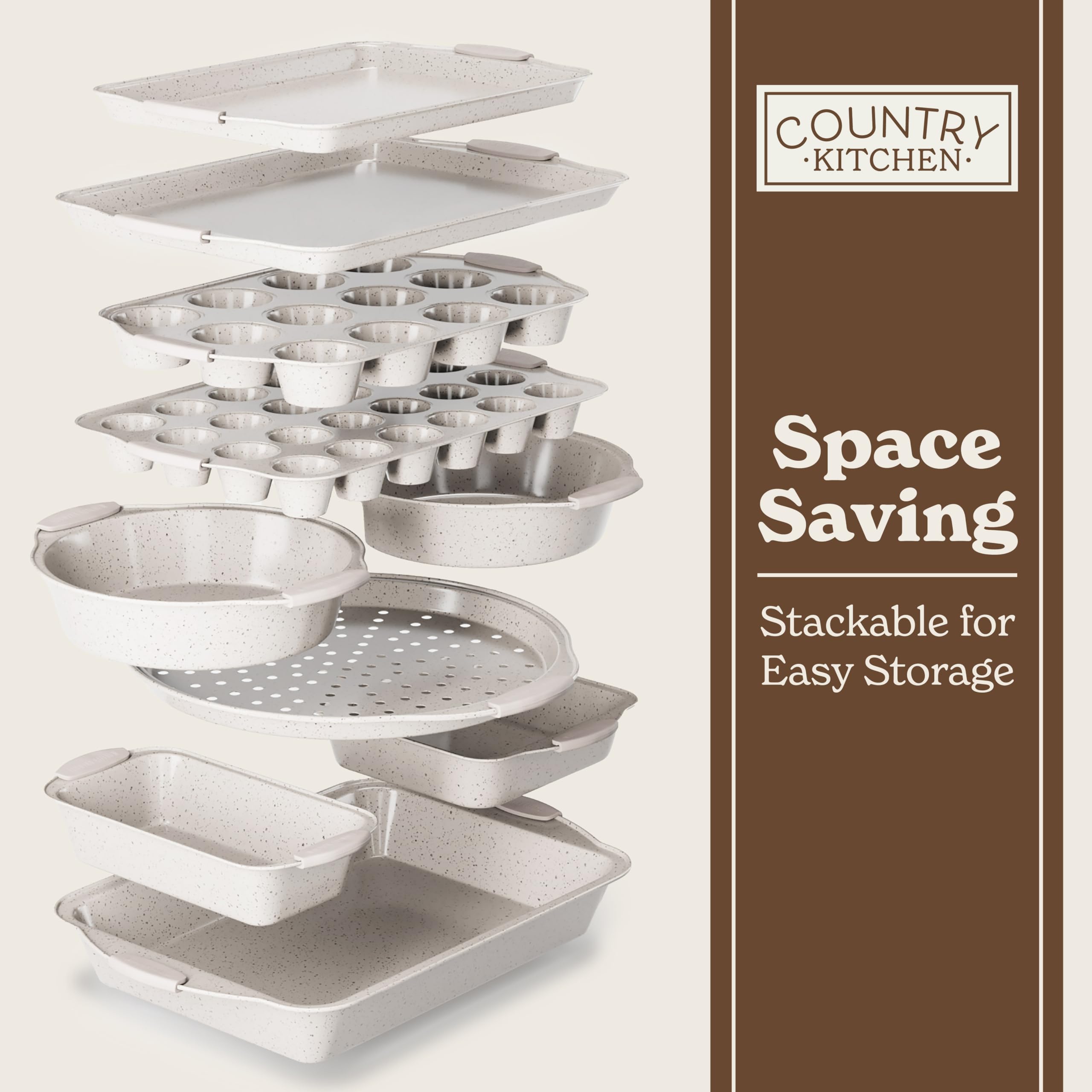 Country Kitchen Nonstick Stackable Bakeware Set - Durable, Easy Release Baking Set- 22 Pc. Includes Silicone Muffin Cups