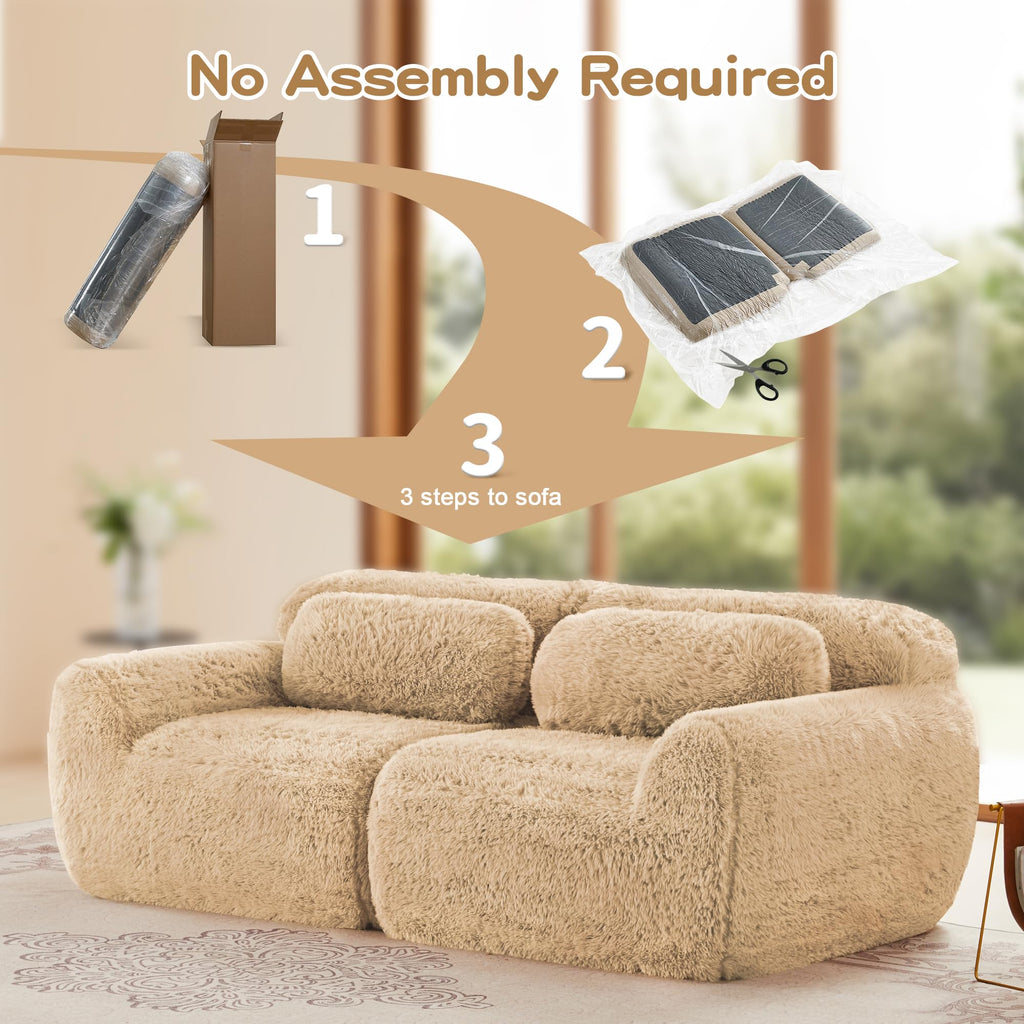 98.4-Inch Oversized Boneless Cloud Couches Deep Seat Foam Sofa Couch with 2 Round Toss Pillows, Luxury Corduroy Upholstered 3 Seat Tufted Loveseat, Cloud Sofa in a Box