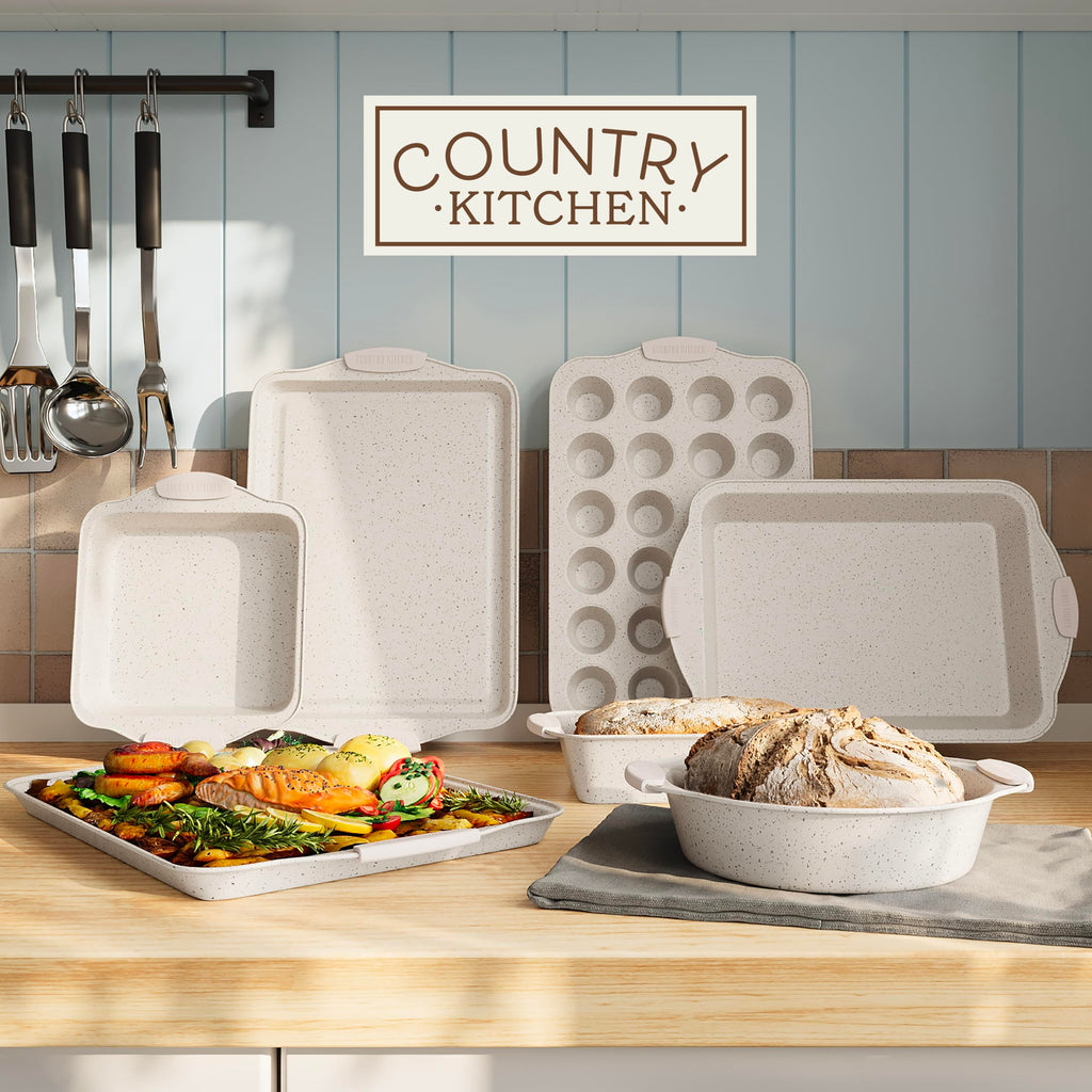 Country Kitchen Nonstick Stackable Bakeware Set - Durable, Easy Release Baking Set- 22 Pc. Includes Silicone Muffin Cups