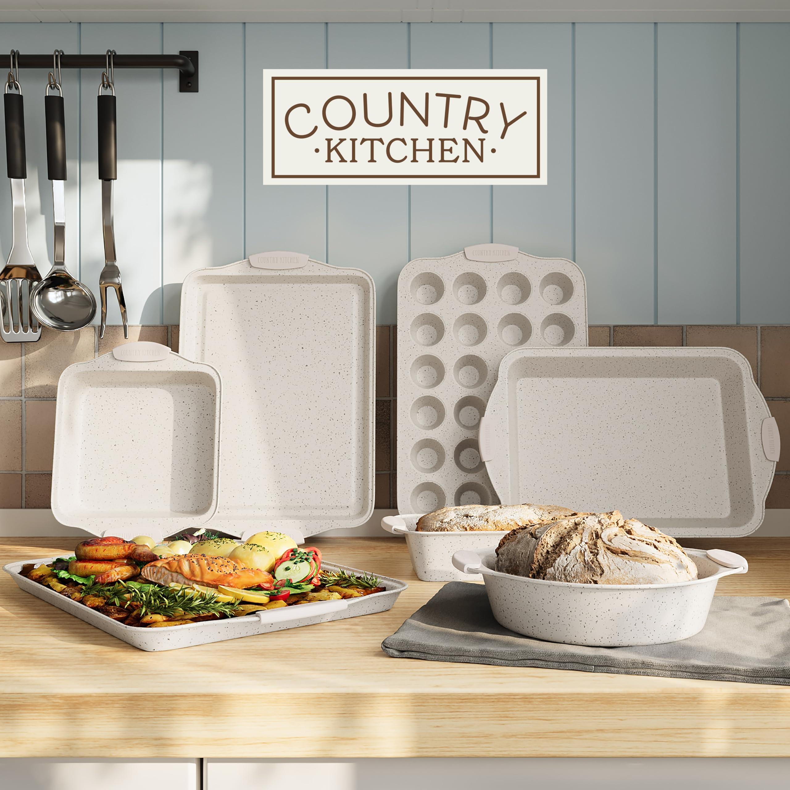 Country Kitchen Nonstick Stackable Bakeware Set - Durable, Easy Release Baking Set- 22 Pc. Includes Silicone Muffin Cups