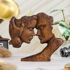BGCOPPER Wooden Kissing Couple Ornament, Abstract Couple Portrait Sculpture Romantic Love Statue Decor Gift for Women Anniversary Valentine Wedding - 10 Inch