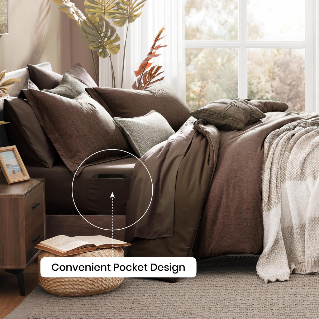Monbix Queen Comforter Set - 7 Pieces Cationic Dyeing Autumn Leaf Bed in a Bag Queen Bedding Sets with Comforter, Sheets, Pillowcases & Shams, Reversible Bedding Comforters Sets